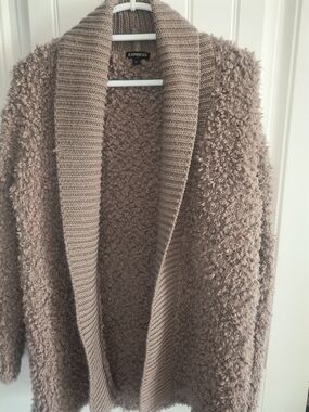 Express Taupe Plush Sherpa Open-Front Cardigan